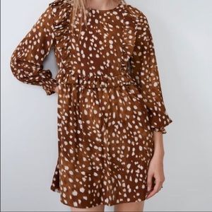Zara Spotted Brown Babydoll Brown Dress
